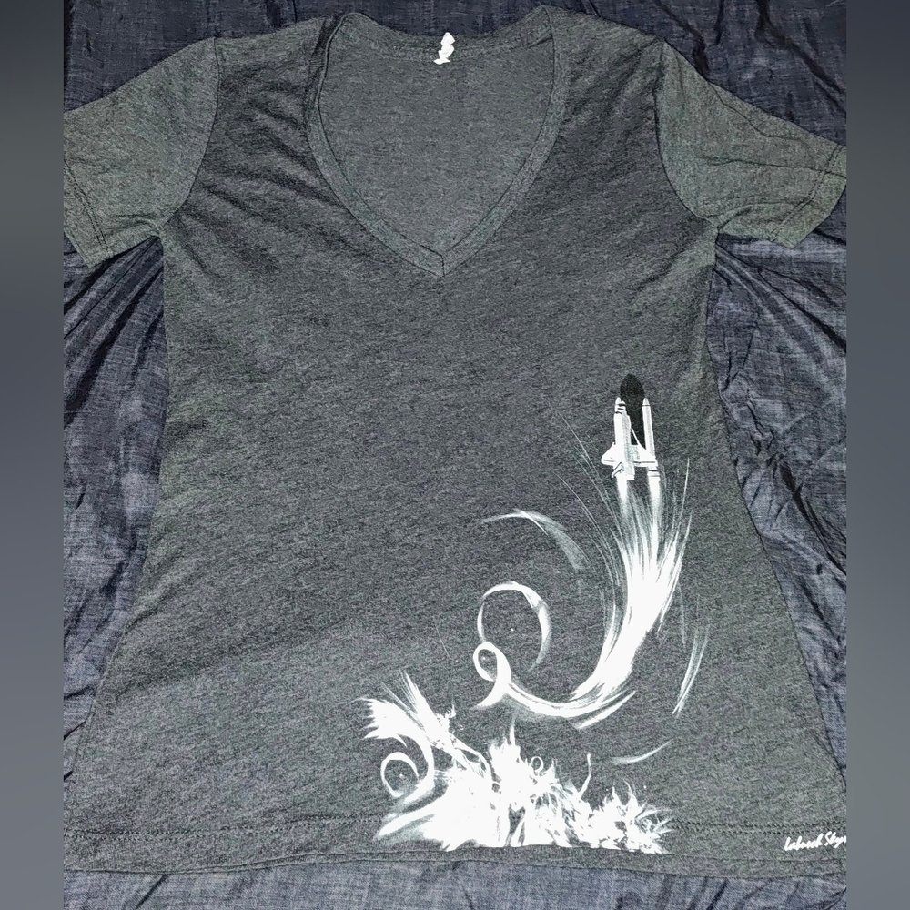 Charcoal V-Neck Tee with Rocket Graphic